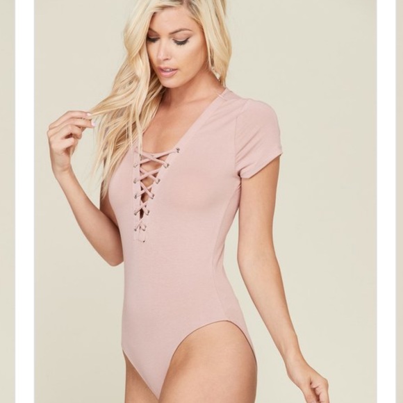Dusty Mauve Lace Up Bodysuit - Picture 10 of 12